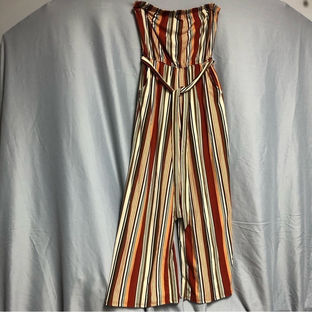 Whisper, wide leg, strapless, jumpsuit side pockets brown black cream orange red